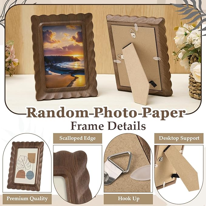 Novabright 4 Pcs 5 x 7 Inch Wood Scalloped Petal Picture Frame Vintage Photo Frame with Real Glass for Tabletop and Wall Display Home Decor Photo Gallery Family Friend Wedding Graduation Gift