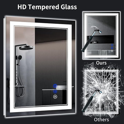 32"x24" LED Bathroom Mirror with Anti-Fog, Stepless Dimmable Lights, 3 Color Modes, Shatter-Proof Tempered Glass,Waterproof Design