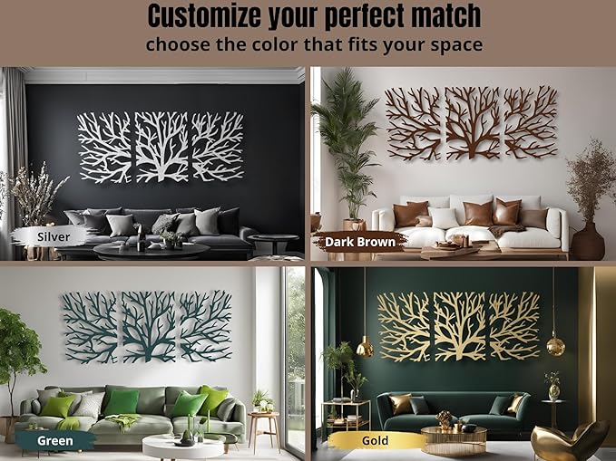 Vailla Tree Wall Art Set of 3 Decor Tree of Life Wall Hanging Wooden Sculpture Modern Wall Home Decoration 3D Textured Sculptures for Living Room Bedroom Office Dinnig Room 3 Panels Family Tree