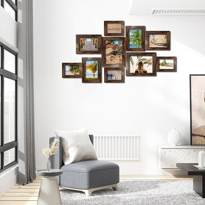 xnlkros Picture Frame Set 10 pack, Farmhouse Photo Frames, Gallery Wall Frame Collage, 8x10 5x7 4x6 Frames in 3 Different Finishes Picture Frames For Wall or Desk,Dark Brown