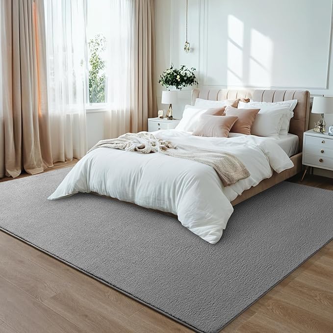 Gray Rugs for Bedroom Living Room, 4x6 ft Grey Area Rug, Washable Memory Foam Indoor Carpet, Modern Aesthetic Minimalist Non-Slip Carpets for Boys Girls Adults Home Decor