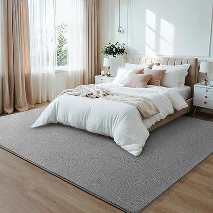 Gray Rugs for Bedroom Living Room, 4x6 ft Grey Area Rug, Washable Memory Foam Indoor Carpet, Modern Aesthetic Minimalist Non-Slip Carpets for Boys Girls Adults Home Decor