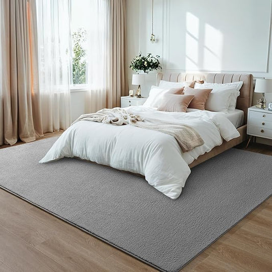 Gray Rugs for Living Room Bedroom, 6x9 ft Grey Area Rug, Washable Memory Foam Indoor Carpet, Modern Aesthetic Minimalist Non-Slip Carpets for Boys Girls Adults Home Decor