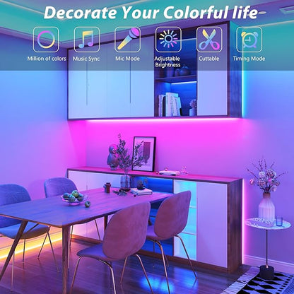 Ledagic Led Lights for Bedroom 100 ft (1 Roll of 100ft), Music Sync RGB Led Strip Lights with Remote App Control, Color Changing Led Lights for Room Home Kitchen Party Decor