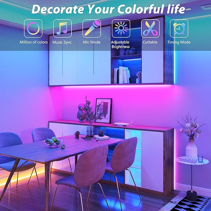 Ledagic Led Lights for Bedroom 200ft (2 * 100FT) Music Sync Color Changing Led Strip Lights, RGB Led Light Strip with Remote and App Control, Cuttable Led Tape Light for Home Decor Gaming Accessories
