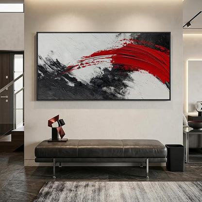 Extra Large Framed Red Black and White Abstract Wall Art for Living Room, Oversized Modern Horizontal Canvas Prints Artwork for Walls, Minimalist Pictures for Bedroom Office Hallway Wall Decor 30x60 In