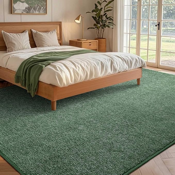 FinRèc Low Pile 6x9 Washable Area Rugs for Bedroom Living Room, Thin Rug Solid Color, Non-Slip Carpet Indoor for Home Decor (Green/White)