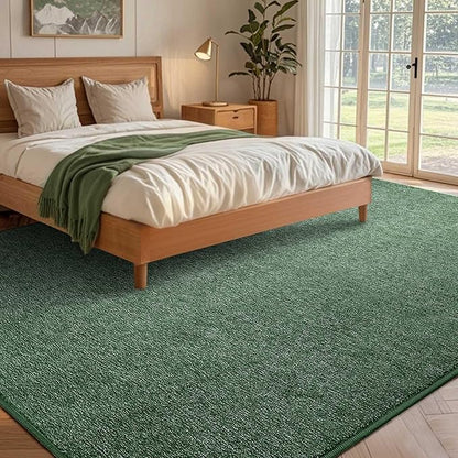 FinRèc Low Pile 6x9 Washable Area Rugs for Bedroom Living Room, Thin Rug Solid Color, Non-Slip Carpet Indoor for Home Decor (Green/White)