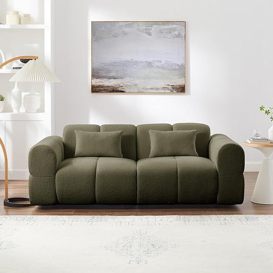 80" Modern Sofa Couch, Comfy Deep Seat Lambswool Cloud Sofa, Upholstered 3-Seater Boucle Couch, Oversized Loveseat for Living Room, Bedroom, Office, Apartment(Green)