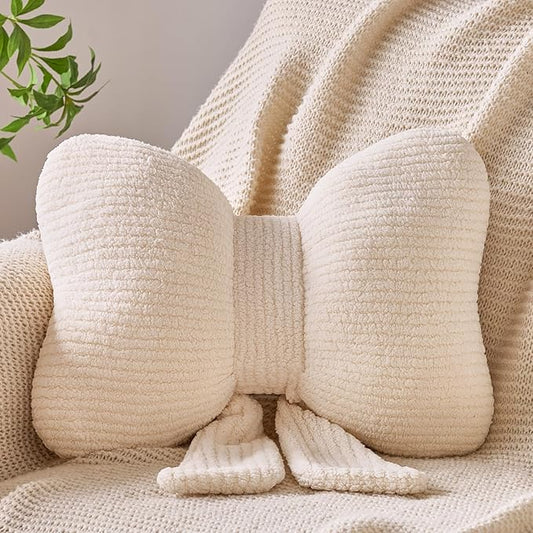 Bow Pillow, Decorative Throw Pillows with Soft Plush, Bow Throw Pillow for Couch Bed, Home Decor Bow Shaped Pillow for Bedroom Living Room (Beige, 12 Inches)