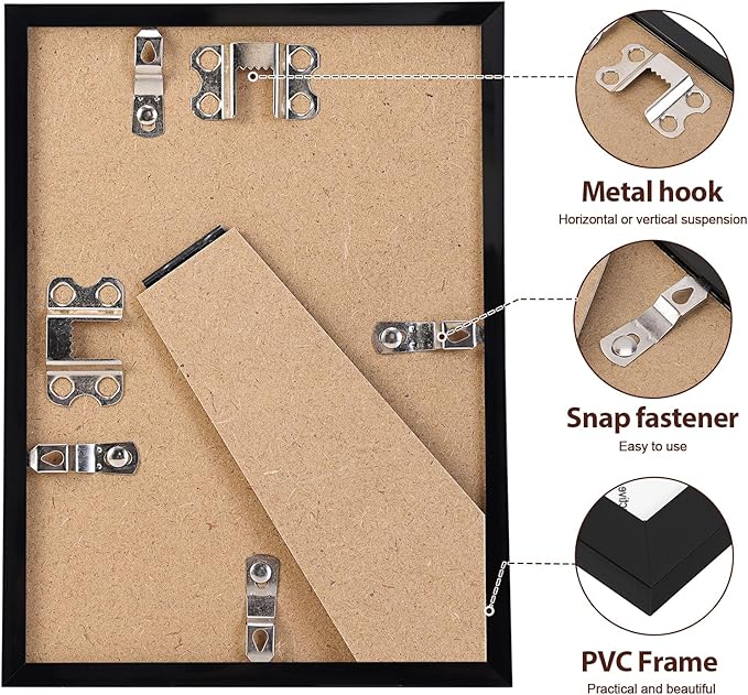 Fixwal 5x7 Picture Frame Set of 6 with Shatter Resistant Plastic Glass, Thin Border and Light Weight Photo Frames for Wall or Tabletop Display, Gift for Mother's Day, Father's Day, Graduation, Black