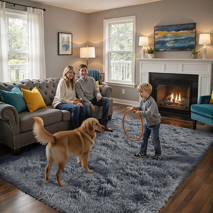 yongyangjuxin Fluffy Rug Shag Area Rug, Grey 6x9 Area Rugs for Living Room, Large Shag Area Rugs for Bedroom Kids Room Home Decor, Upgrade Anti-Skid Rectangular Fuzzy Rugs