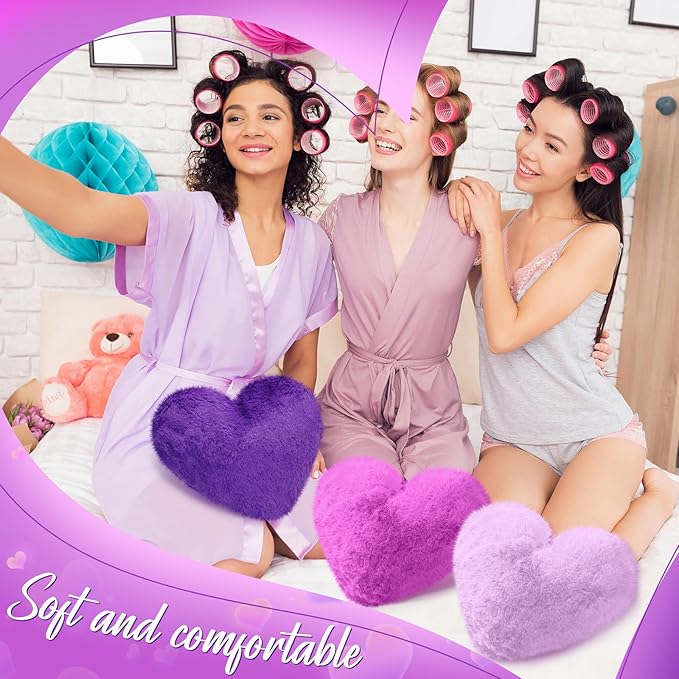 Liliful 6 Pcs Faux Rabbit Fur Heart Pillows Fluffy Heart Throw Pillows Cute Couch Cushion Soft Decorative Throw Cushion for Bed Sofa Girls Women(12 x 11 Inch,Purple Color)