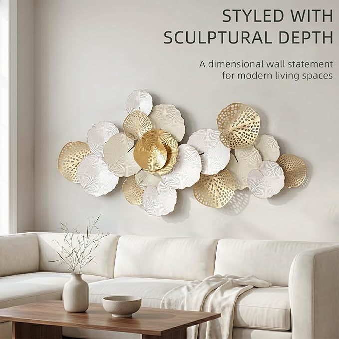 Axioglo Large Metal Wall Art Decor, 3D Abstract Lotus Leaf Design, Handcrafted Metal Wall Sculpture for Living Room, Bedroom & Entryway（51"）