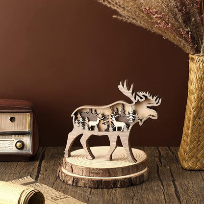 Honoson Forest Animal Rustic Wall Art - Wooden Farmhouse Wall Decoration - Wooden Animal Decor - Brown, Deer Style