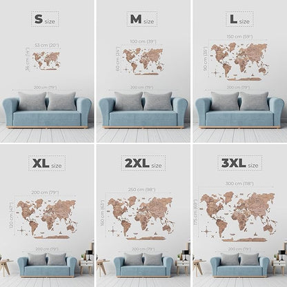 Enjoy The Wood 3D Wooden World Map Wall Art - Large Travel Map with Pins for Art Decor - Decorative Map of the World for Home, Office - Travel Wall Art Housewarming Gift Idea (Terra, 2XL, Unframed)