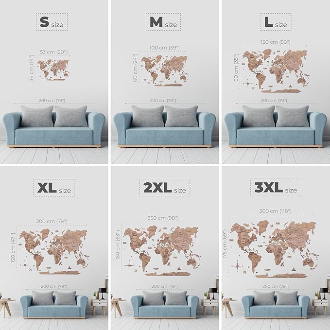 Enjoy The Wood 3D Wooden World Map Wall Art - Large Travel Map with Pins for Art Decor - Decorative Map of the World for Home, Office - Travel Wall Art Housewarming Gift Idea (Terra, 3XL, Unframed)