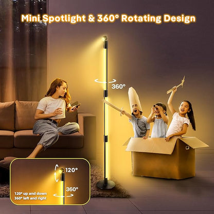 SANBEN RGB+IC Floor Lamp, Smart LED Corner Lamp with Music Sync and 16 Million DIY Colors, App & Remote Control, 360° Rotating Standing Floor Lamp with Spotlight for Bedroom Living Room