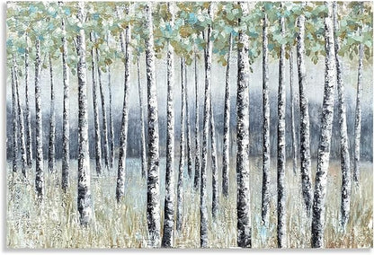 Yihui Arts Aspen Tree Paintings - Modern Abstract Forest Wall Art - Landscape Pictures with Embellishments for Living Room Bedroom Bathroom Decor