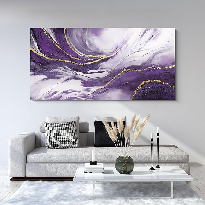yiijeah Large Wall Art for Living Room - Canvs Artwork for Living Room - Purple and Gold Abstract Canvas Wall Decor - Modern Frame Wall Decor for Bedroom Office Picture Home Decor