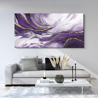 yiijeah Large Wall Art for Living Room - Canvs Artwork for Living Room - Purple and Gold Abstract Canvas Wall Decor - Modern Frame Wall Decor for Bedroom Office Picture Home Decor