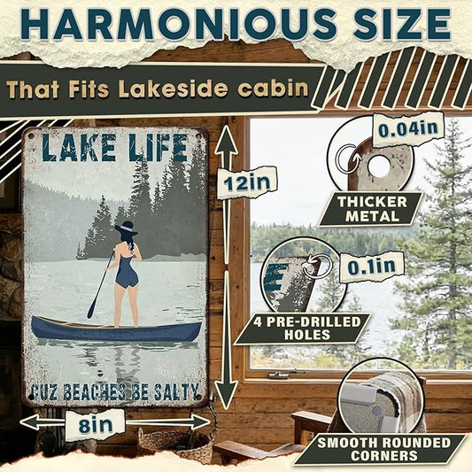 Metal Tin Sign Lake Life Decor Vintage Rustic Nautical Wall Art Is Better At The Water Gift For Cottage Owners Cabin Porch Bar Home Relaxing Decor 8x12 Inch
