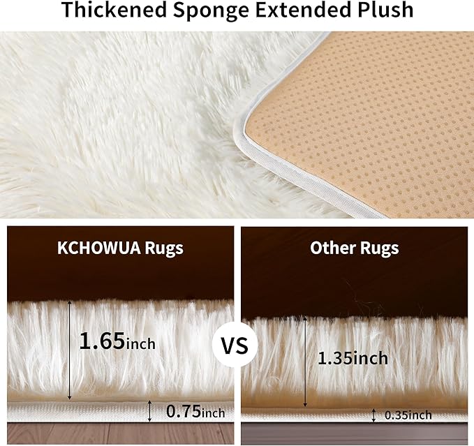 KICHOWUA Thick Area Rug 5x7 Cream White Fluffy Shag for Girl Bedroom,Ultra Soft Plush Fuzzy Washable Thickened Non-Slip Floor Carpet,Modern Furry Shaggy Rug for Living Room Nursery Kids Boy Dorm,Ivory