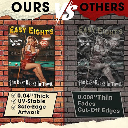Retro Pin Up Girl Metal Sign Easy Eight's Vintage Man Cave Wall Art for Garage, Bar & Game Room 12x16 Inch Tin Poster