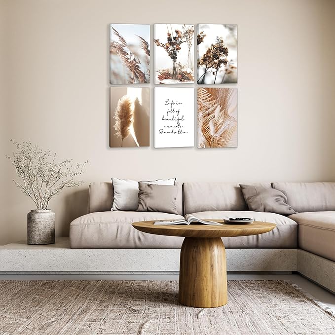 HoozGee Framed Nature Canvas Wall Art Prints Built-in Wooden Frame Botanical Art Wall Decor Reed Dried Flower Plant Poster for Home Bedroom Living Room Decor (24"x36" FRAMED)