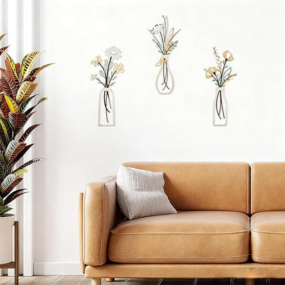 Azure Cantara 3 Pcs Metal Flowers Wall Decor Rustic Farmhouse Decor Beige Minimalist Wall Art Flower Decors for New Home Bathroom Kitchen Living Room Bedroom Housewarming Gifts