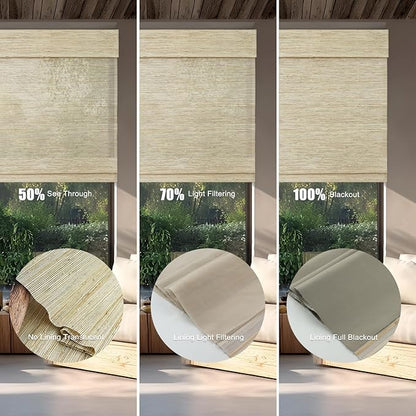 Motorized Bamboo Roman Shades, Motorized Blinds with Remote Compatible with Homekit, Alexa GoogleHome, Smart Wood Woven Shades for Indoor Windows, Customize, Desert Haze
