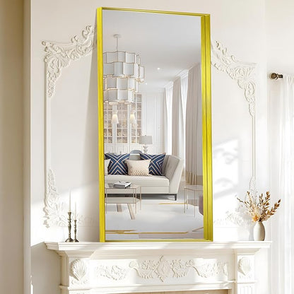 CIRCUMI Gold Bathroom Mirror, 24"x48" Rectangular Mirror with Deep Metal Frame, Brushed Finish, Tempered Glass, Mirror for Wall, Oversink, Bedroom, Installed Vertically/Horizontally, Crystal-Clear