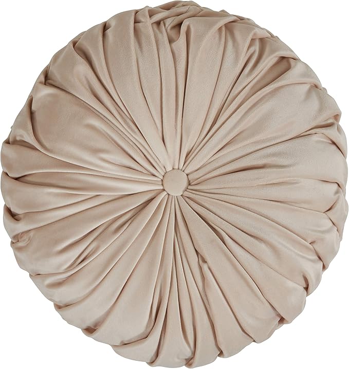 SARO LIFESTYLE Round Velvet Pintucked Poly Filled Throw Pillow (Set of 2)