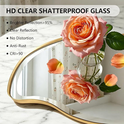 POZINO Irregular Beveled Mirror, 53"x24" Modern Asymmetrical Wall Mirror with Gold Metal Frame, Premium Organic Shaped Mirrors for Living Room Bedroom Hallway Entryway, Horizontal/Vertical Hanging