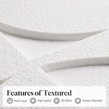Large 3D Textured Framed White Abstract Wall Art for Living Room, Modern Geometric Sandstone Texture Paintings Artwork for Walls, White Minimalist Pictures for Bedroom Hallway Wall Decor 30x30 In