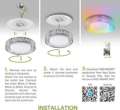 ASD 20 Inch Smart RGBW Flush Mount Ceiling Light with Remote - Brushed Nickel 42W 120V 2700-6500K Dimmable Ceiling Light Fixture, WiFi App Control RGB Lights, Alexa & Google Assistant - ETL, 2 Pack