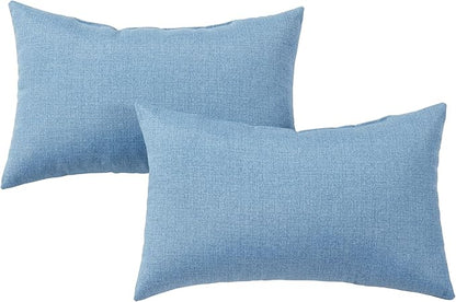 Set of 2 Outdoor Throw Pillows 19 x 12 Inch – Reversible Rectangle Patio Accent Pillows – Weather-Resistant Polyester Fabric – Eco-Friendly Recycled Polyfiber Fill – Denim