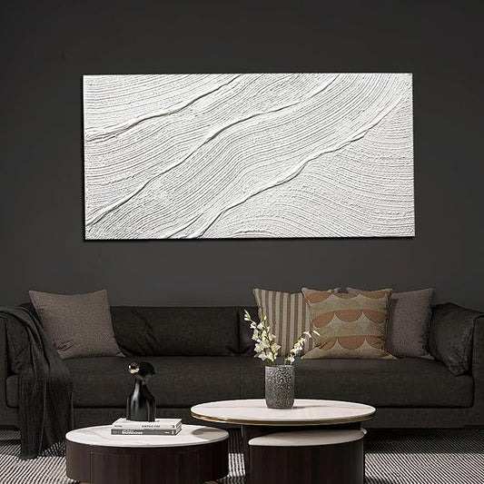 Tarfupth Large Abstract Canvas Wall Art for Living Room White Minimalist Textured Painting Hand-Painted Modern Neutral Artwork for Bedroom Office Decor 29"x58"