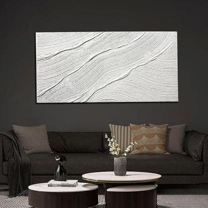 Tarfupth Large Abstract Canvas Wall Art for Living Room White Minimalist Textured Painting Hand-Painted Modern Neutral Artwork for Bedroom Office Decor 24"x48"