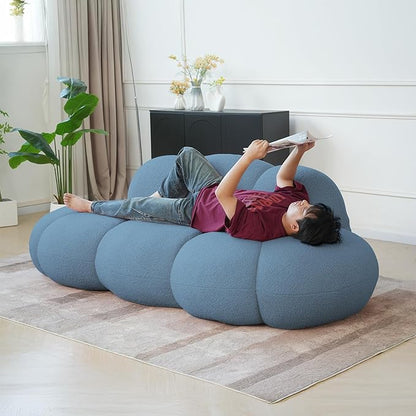 Modern Curved Sofa, 3 Seater, Soft Sherpa Upholstered Sofa, Minimalist Style Comfy Cloud Couch for Living Room Apartment, Black