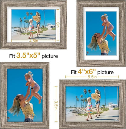Vittanly 4x6 Picture Frames Set of 9, Display 3.5x5 Pictures with Mat or 4x6 without Mat, Photo Frames for Wall or Tabletop with Plexiglass, Engineered Wood, Grayish Brown