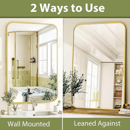 Easly 26 x 38 Inch Bathroom Mirror, Rounded Rectangular Vanity Mirror for Wall, Modern Mirror for Room Decor, Gold Framed Wall-Mounted Mirrors for Home Decor, Hangs Horizontally or Vertically