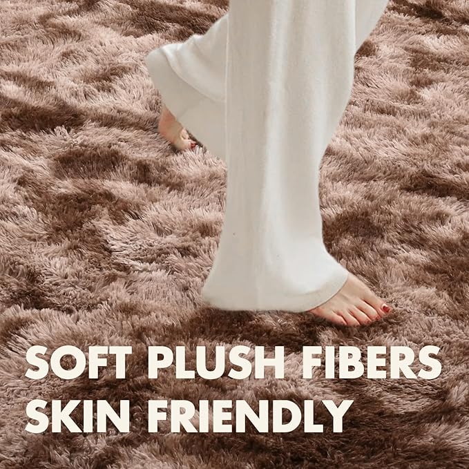 5x8 Ft Shag Brown Area Rug for Bedroom Living Room, Tie-Dyed Ultra Soft Fluffy Furry Rugs for Indoor Floor, Aesthetic Carpet for Kids Home Decor (Coffee)