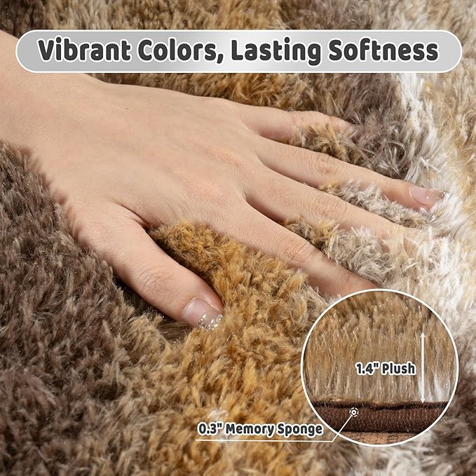 Shag Rugs for Living Room 9x12, Ultra Soft Abstract Brown Big Fuzzy Rugs for Bedroom, 9 x 12 Fluffy Shaggy Plush Carpet Girls Kids Room Dorm Upgrade Non-Slip