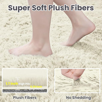 4x6 Area Rugs for Living Room Rug: Soft Fluffy Shag Cream White Rugs for Bedroom, Non-Slip Large Fuzzy Plush Rug Indoor Floor Carpet for Nursery Kids Boys Girl Room, Dorms, Playroom, Modern Home Decor