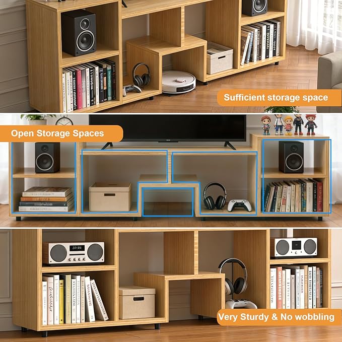 Lightdot 65 inch TV Stand, Modern Entertainment Center with Storage Open Shelf Large Capacity for Collection, Media TV Table Consoles for Living Room/Bedroom/Sofa Cabinet, Easy Assembly - Walnut