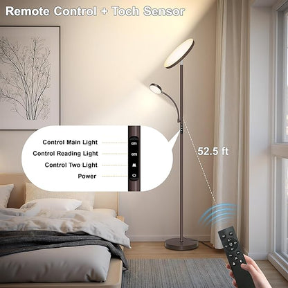 Floor Lamp-42W/4200LM Super Bright Floor Lamp,Dimmable 2-in-1 LED Floor Lamp for Bedroom,Torchiere Floor Lamps with Remote & Touch Control,69" Tall Standing Lamp for Living Room,Office,Reading,Brown