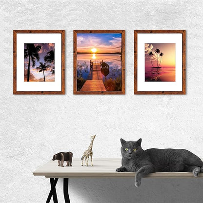 SESEAT 11x14 Picture Frames Display Pictures 8x10 With mat or 11x14 Prints Without Mat,Wall Mounting,Brown,6PCS