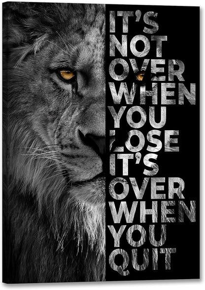 Lion Head Prints Canvas Inspirational Wall Art Black and White Animal Posters Motivational Quote Pictures for Bedroom Dorm Room Office Decor Framed Ready to Hang28x44inches