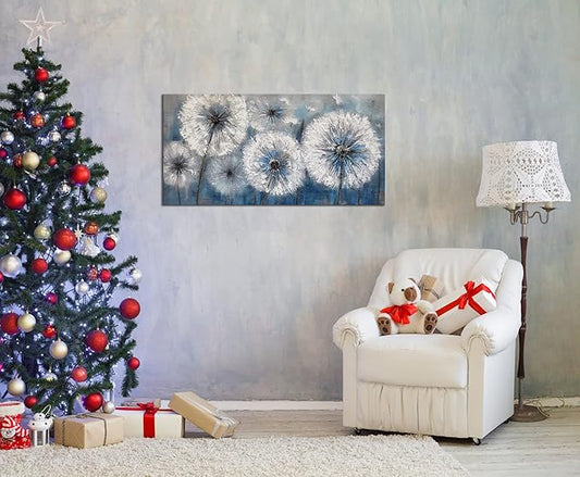 Dandelion Painting Wall Art Canvas Print Picture for Living Room Large White Flower Flora Home Bedroom Decoration Modern Framed Artwork Decor, 20x40